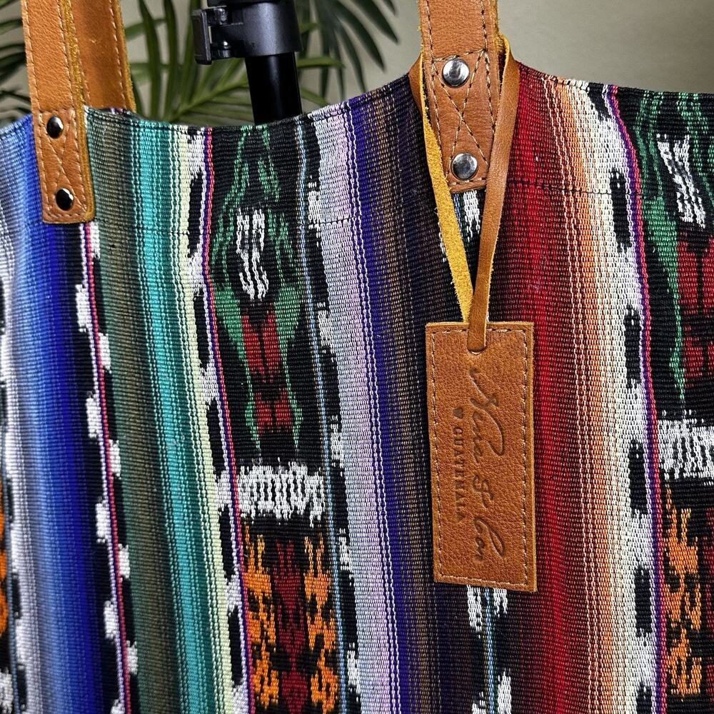 Nena & Co. Tote Bag Woven Leather Tribal Aztec Guatemala Boho Southwest - Picture 5 of 14